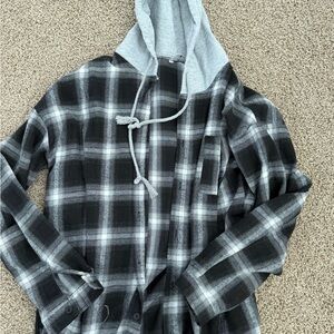 Black and Gray Plaid Shirt Jacket